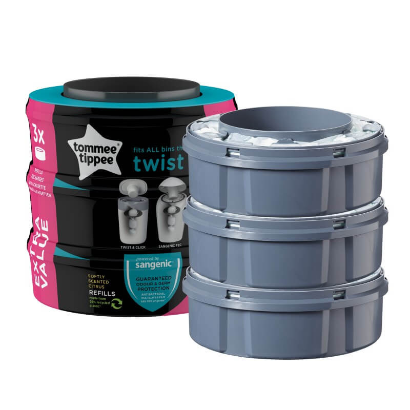 Tommee Tippee Poubelle à couches Twist & Click Advanced bleu, 4 recharges  Greenfilm